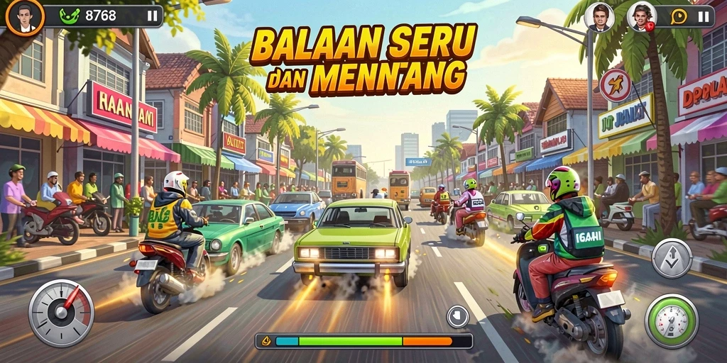 Screenshot dari gameplay balapan yang menegangkan di 8768.