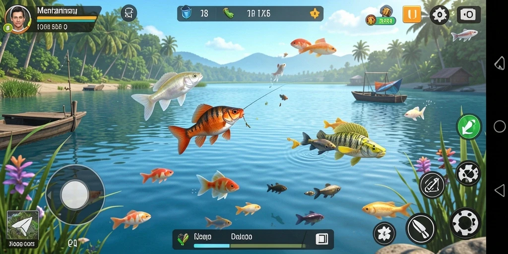 Tampilan gameplay F08 yang seru saat memancing ikan.