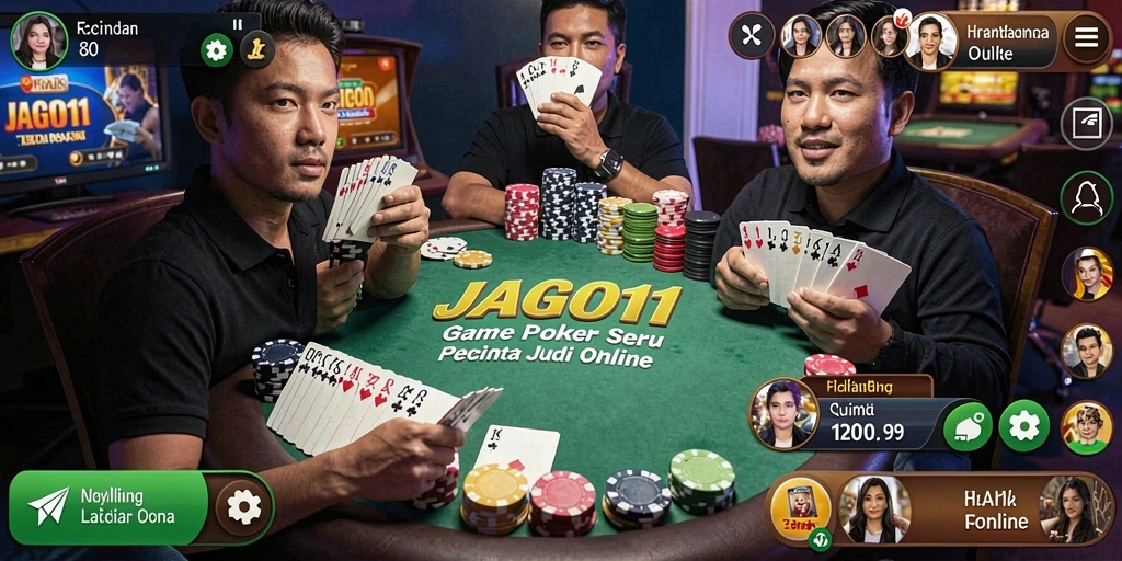 Tampilan menarik dari gameplay Poker JAGO11 yang mendebarkan.