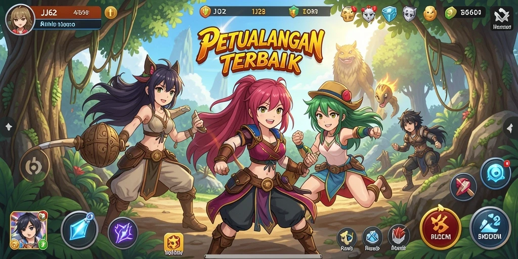 Tampilan gameplay <strong>JJ62</strong> yang memukau dengan karakter anime yang dinamis.