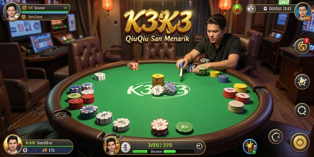 Tampilan gameplay seru K3K3 dengan kartu QiuQiu.