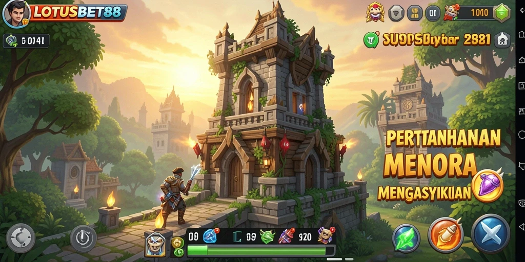 Tampilan menarik dari gameplay LOTUSBET88 dalam Tower Defense.
