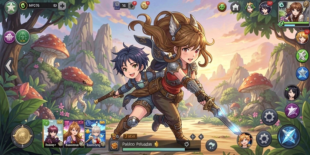 Gameplay MPO76 menampilkan pertarungan karakter anime yang seru.
