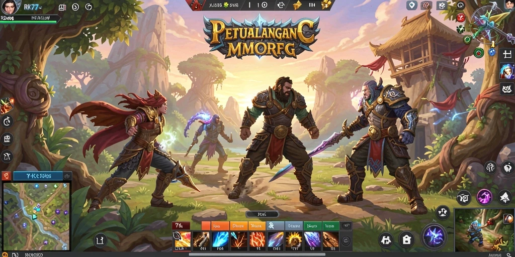 Tampilan gameplay RK77 yang menampilkan pertarungan epik di dunia MMORPG.