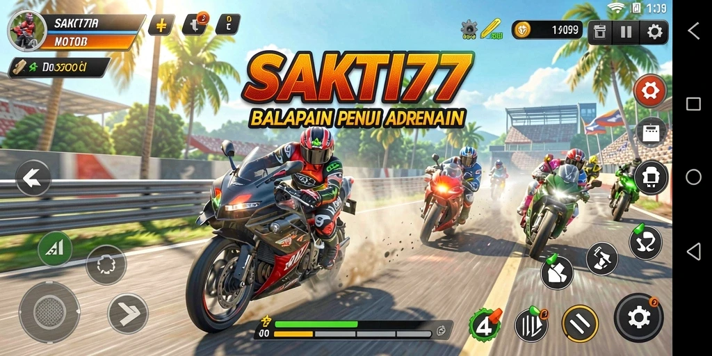 Tampilan gameplay seru di SAKTI77 dengan balapan motor yang mendebarkan.