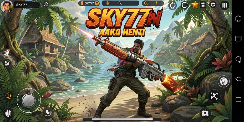 Tampilan gameplay aksi intens dari SKY77 yang mengesankan.