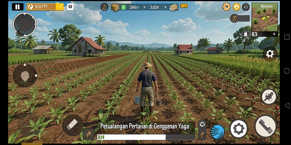 Tangkapan layar gameplay SOV777 yang menunjukkan aktivitas bertani yang menyenangkan.
