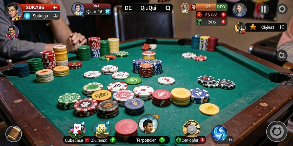 Tampilan gameplay QiuQiu yang seru dan mendebarkan.