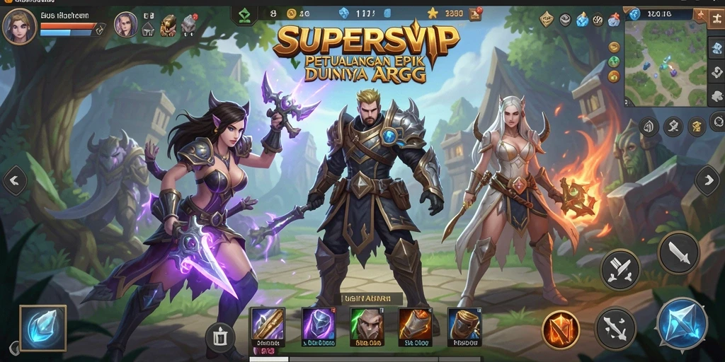 Screenshot dalam game SUPERSVIP menampilkan petualangan mendebarkan dengan pertarungan epik.