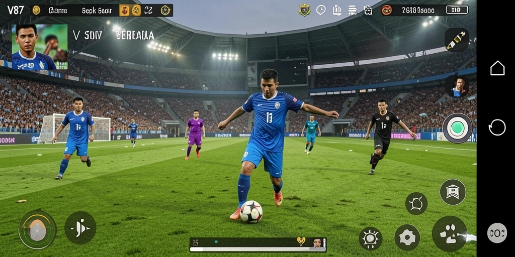 Tampilan menarik dari gameplay V87 yang penuh aksi sepak bola.